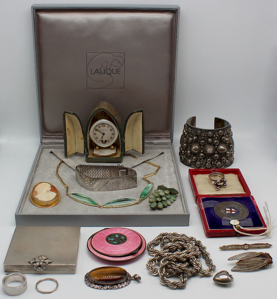 Appraisal: JEWELRY Assorted Jewelry and Decorative Objects Includes a silver cuff