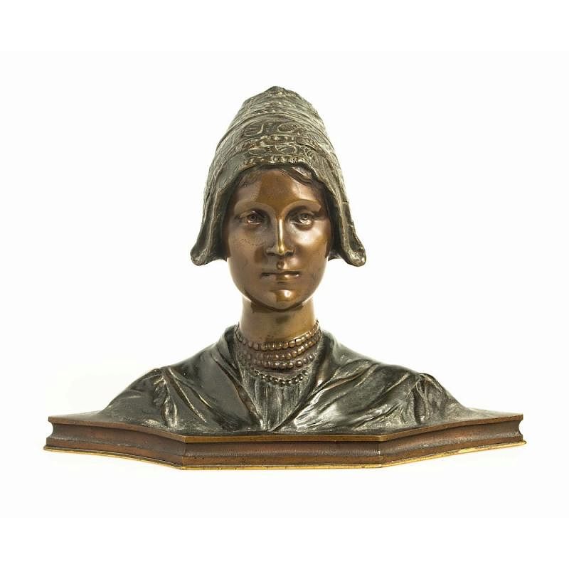 Appraisal: Hans Muller Bronze Patinated portrait bronze of a female in