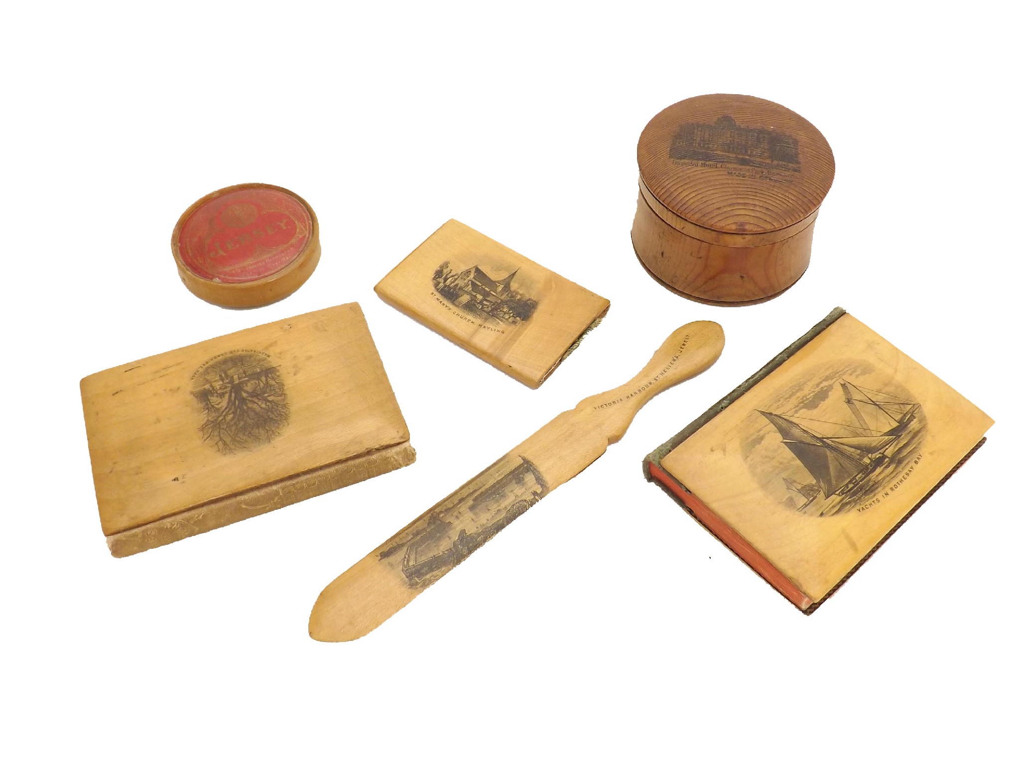 Appraisal: Mauchline ware - mixed items with Jersey scenes and Cambridge