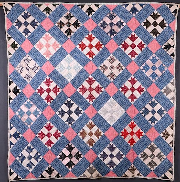 Appraisal: TWO TH CENTURY AMERICAN HAND STITCHED QUILTS TWO TH CENTURY