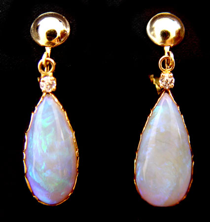 Appraisal: K OPAL DIAMOND DROP EARRINGS K yellow gold earrings contain