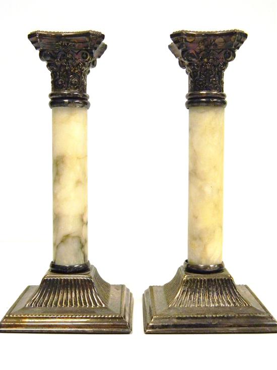 Appraisal: Pair of marble and metal candlesticks figured like Corinthian columns