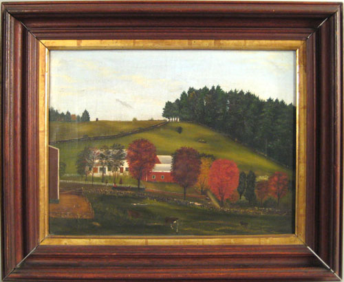 Appraisal: American oil on canvas folk art landscape th c with