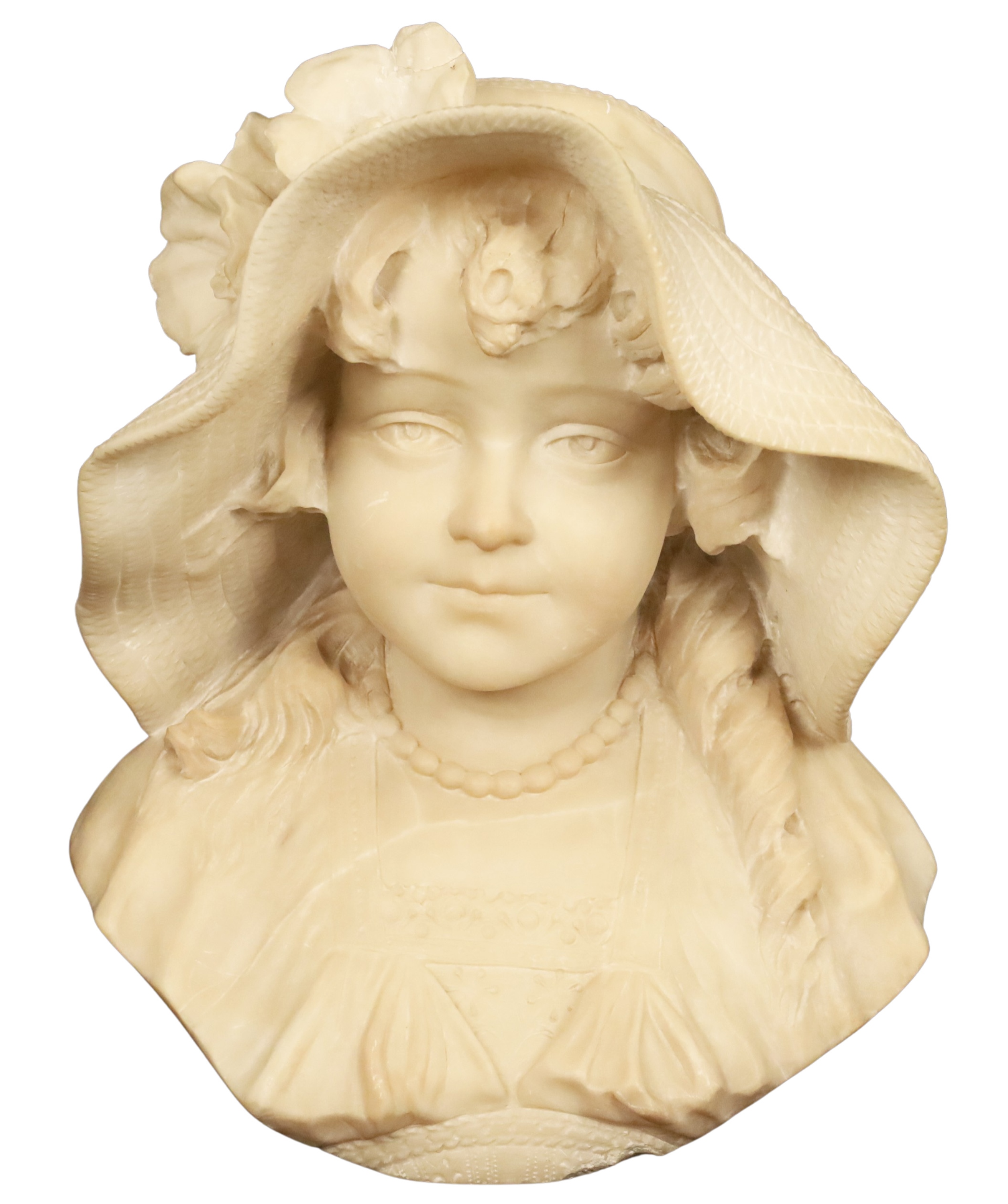 Appraisal: CARVED ALABASTER BUST OF YOUNG GIRL Carved alabaster bust of