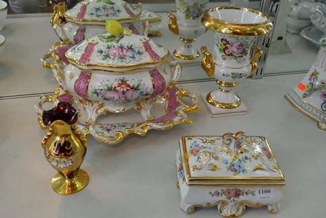 Appraisal: A GROUP OF HEAVILY GILDED DECORATIVE PORCELAIN INC TUREEN URN