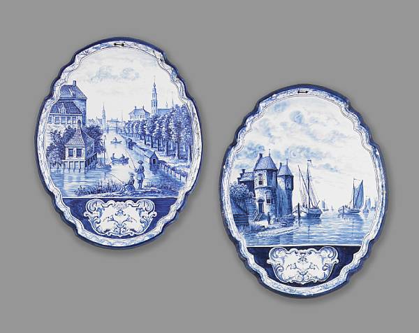 Appraisal: A pair of Dutch Delft blue and white wall plaques