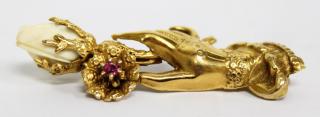 Appraisal: Vintage K Gold Ruby Bone Hand Circa s the stamped