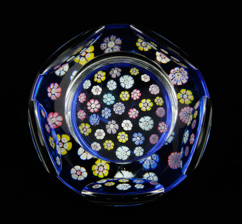 Appraisal: - Millefiori Glass Paperweight Paperweight millefiori in white over clear