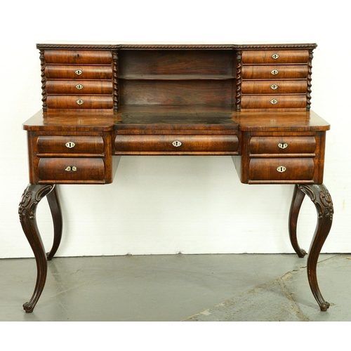 Appraisal: A French rosewood writing table c the superstructure with applied