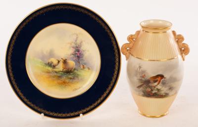 Appraisal: A Royal Worcester vase painted a robin in holly by