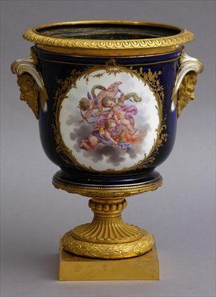 Appraisal: SEVRES PORCELAIN WINE COOLER WITH GILT-BRONZE MOUNTS AND STAND Marked