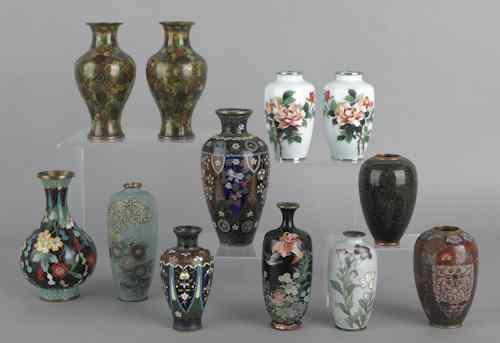 Appraisal: Twelve Chinese cloisonn vases tallest - h