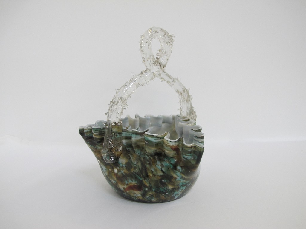 Appraisal: Glass basket with pinched frill rim