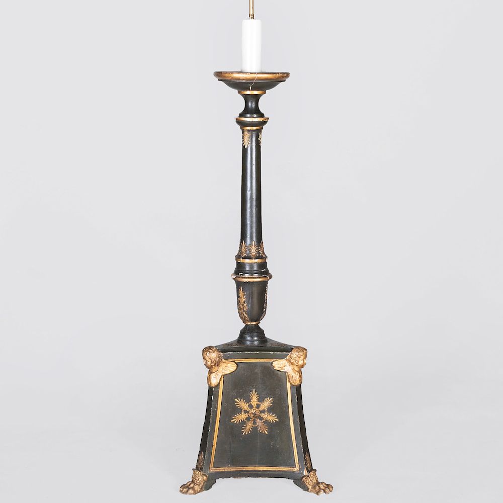 Appraisal: Italian Neoclassical Style Painted Torch re Floor Lamp Now fitted