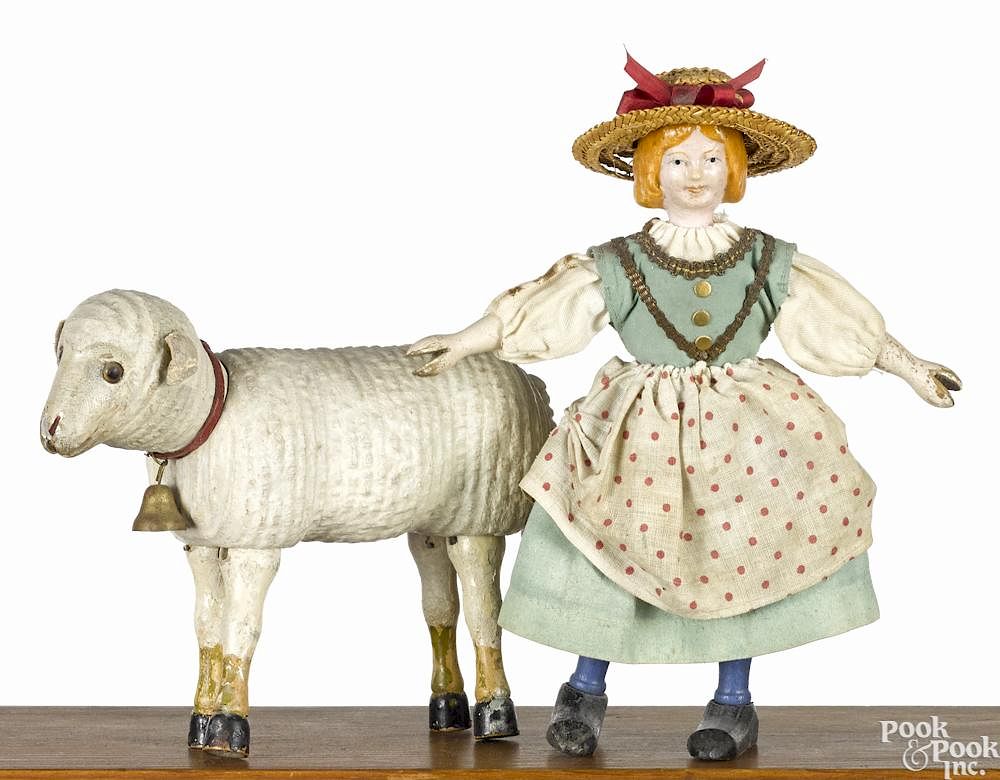 Appraisal: Schoenhut painted wood Mary and her lamb figures Mary with