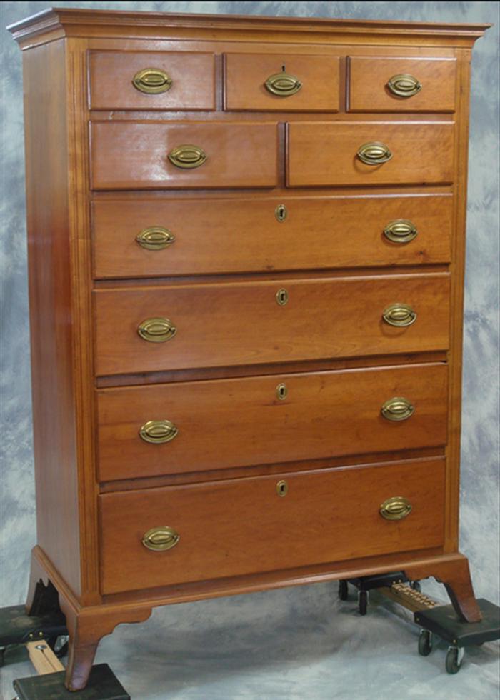 Appraisal: Cherry Hepplewhite tall chest over over lipped drawers h h