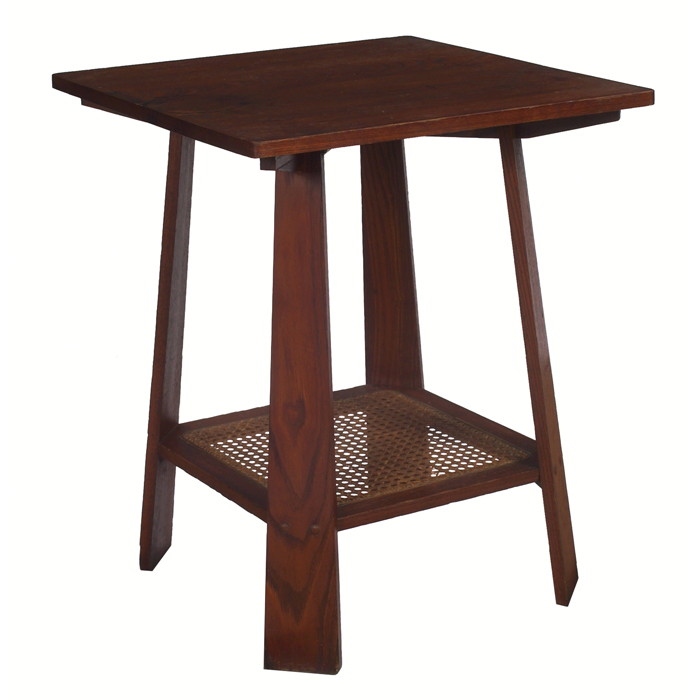 Appraisal: Limbert table in ash square top over a lower caned