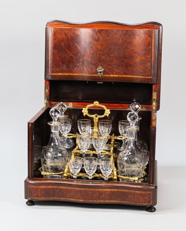 Appraisal: th Century French tantalus set etched glass decanters etched cordial