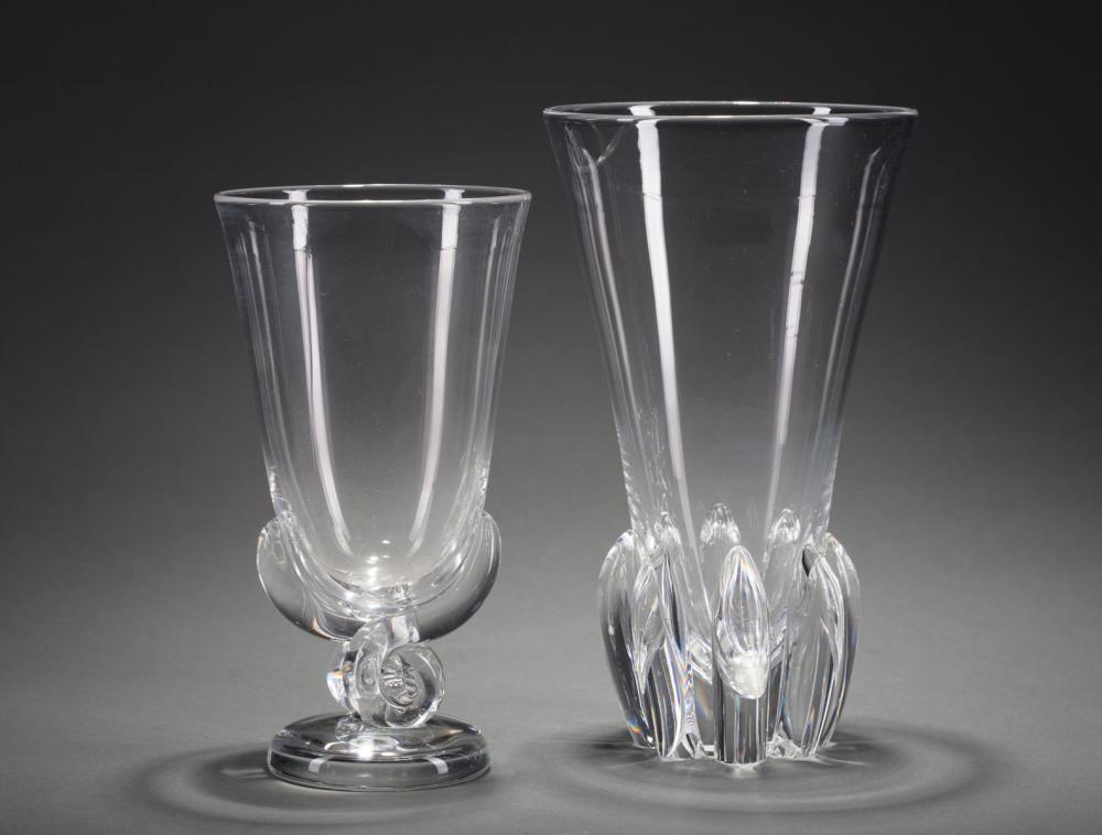 Appraisal: Steuben Glass Lotus Vase and Double-Scroll Flower Vase designed by