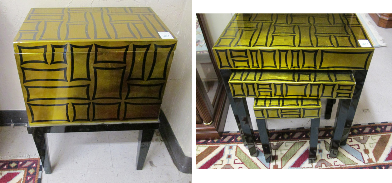 Appraisal: NESTING TABLE SET AND MATCHING BOX ON STAND China a