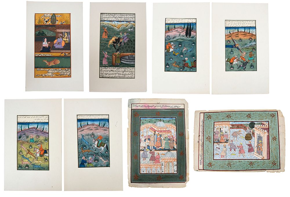 Appraisal: Group of Eight Painted Mughal Manuscript Pages Indian probably th