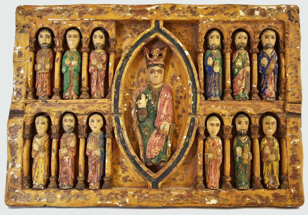 Appraisal: SPANISH COLONIAL RELIEF OF CHRIST AND THE APOSTLESThe painted and