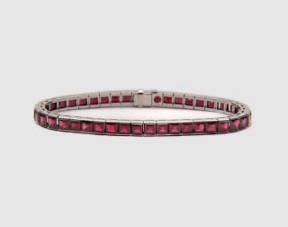 Appraisal: Platinum and Red Tourmaline Bracelet PLATINUM AND RED TOURMALINE BRACELETchannel-set