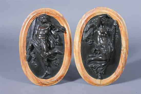 Appraisal: PAIR PATINATED METAL PLAQUES early th century Depicting Classical nymph