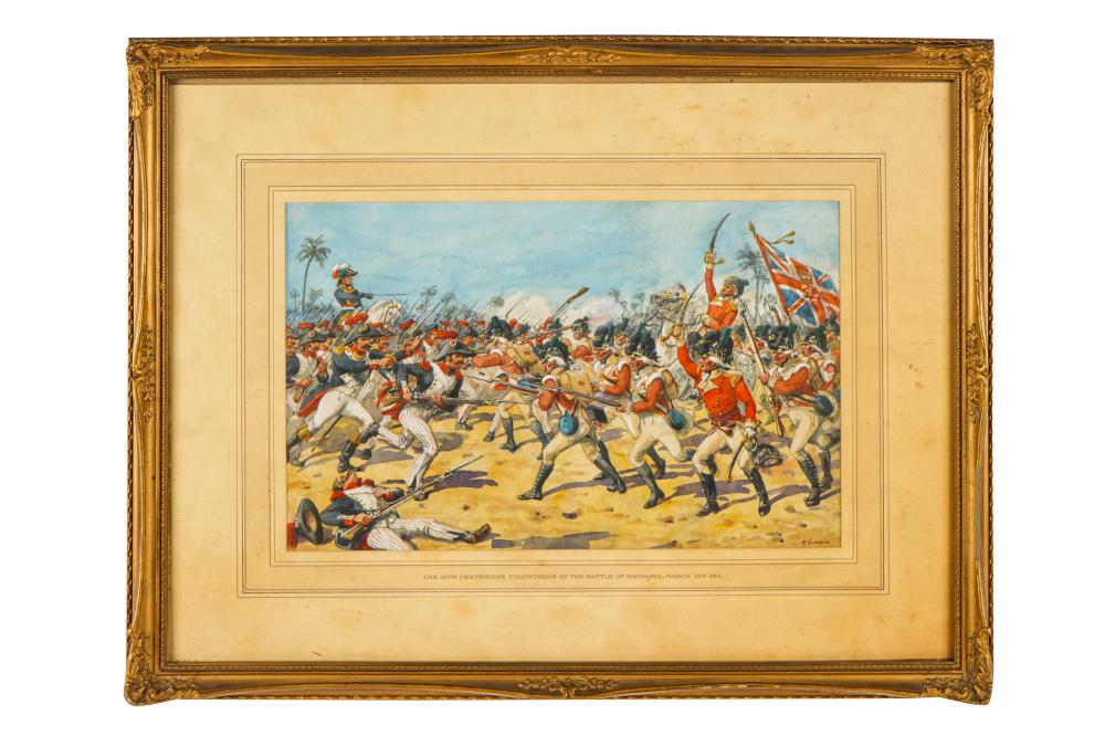 Appraisal: RICHARD SIMKIN - BATTLE OF MONDORAwatercolor on paper signed lower