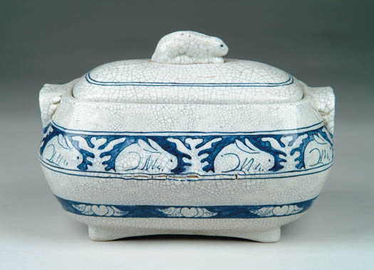 Appraisal: DEDHAM POTTERY TWO HANDLED COVERED TUREEN WITH RABBIT DECORATION Footed