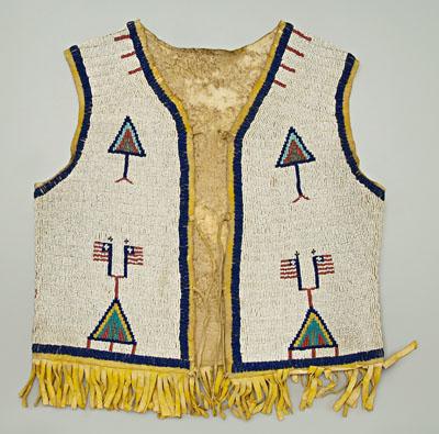 Appraisal: Sioux child s beaded vest sinew sewn sheepskin or buffalo