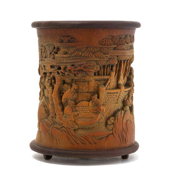 Appraisal: Sale Lot A Carved Bamboo Brush Pot Bitong the cylindrical