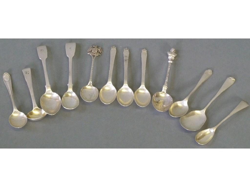 Appraisal: TWELVE VARIOUS SILVER SOUVENIR TEA AND COFFEE SPOONS SALT AND