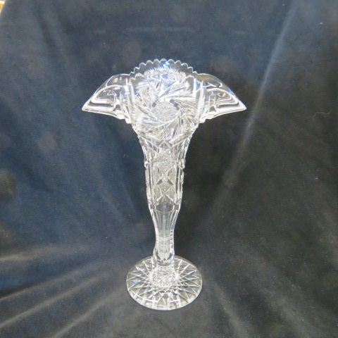 Appraisal: Cut Glass Fan Vase brilliant period buzzstar crosshatching in stars