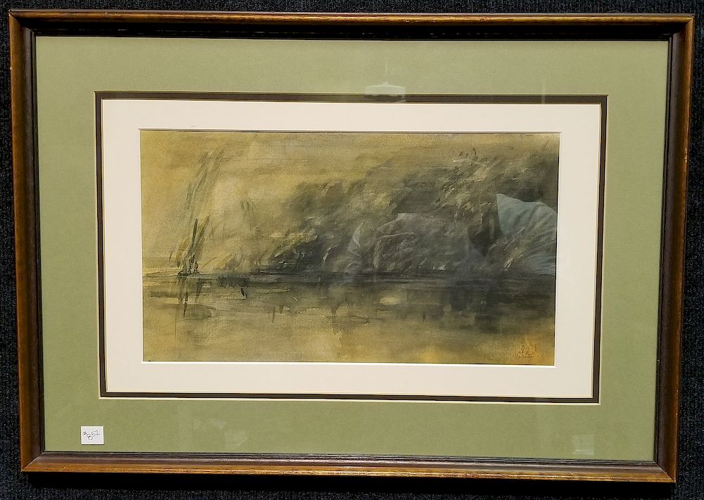 Appraisal: Initialed Coastal Tonalist Watercolor Initialed Coastal Tonalist Watercolor Illegibly inscribed