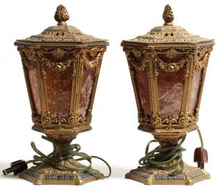 Appraisal: Pair of Vintage Gilt Metal Mica Table Lanterns Circa s