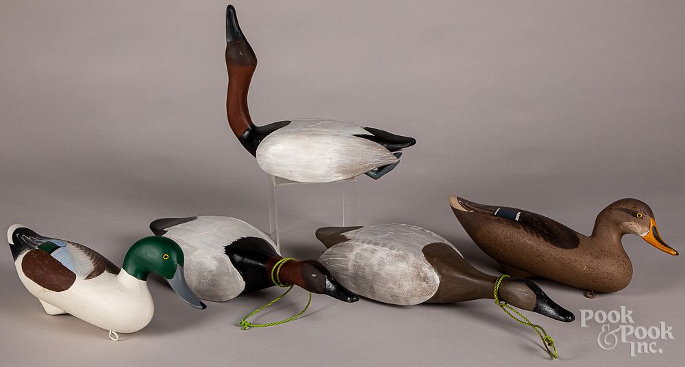 Appraisal: Three carved and painted duck decoys Three carved and painted