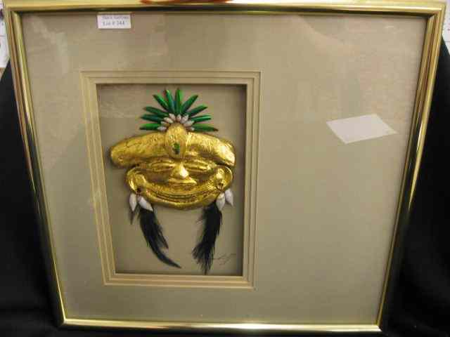 Appraisal: Inca Style Artwork golden ''mask'' artist signed on mat