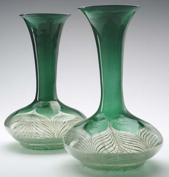 Appraisal: DURAND Pair of vases with white pulled feather design on