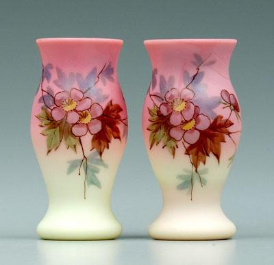 Appraisal: Pair decorated Burmese vases similar floral and leaf decoration -