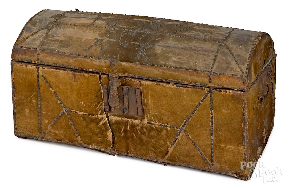 Appraisal: Leather covered immigrants trunk Exclusive on Bidsquare Leather covered immigrants