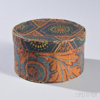 Appraisal: Round Wallpaper Box Pennsylvania c blue paper with orange and