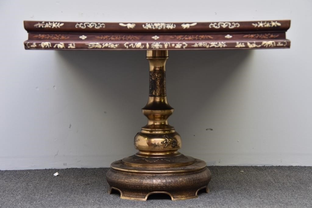 Appraisal: Asian inlaid table with fine figural inlays mounted on a