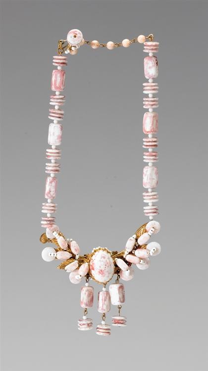 Appraisal: Miriam Haskell necklace and earrings Variously shaped white glass and