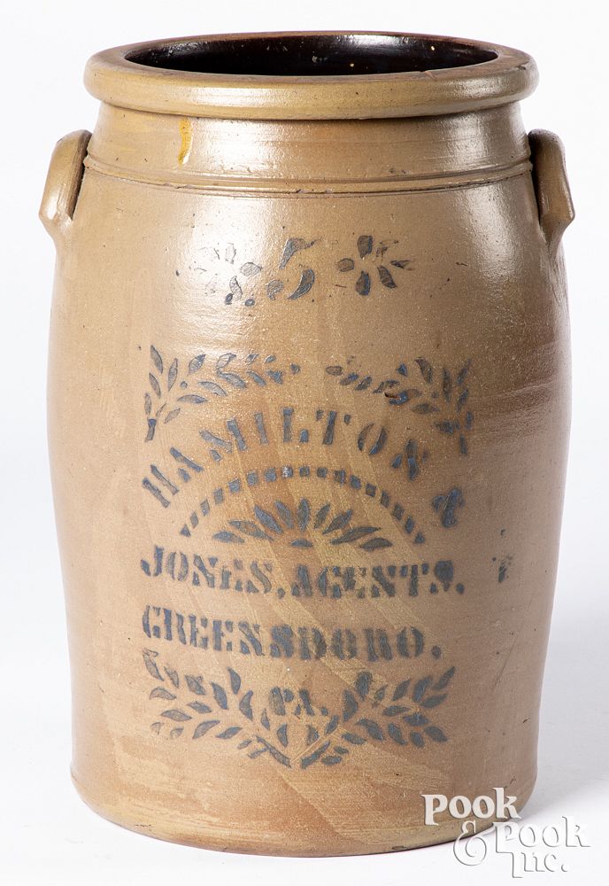 Appraisal: Western Pennsylvania five-gallon stoneware crock Western Pennsylvania five-gallon stoneware crock