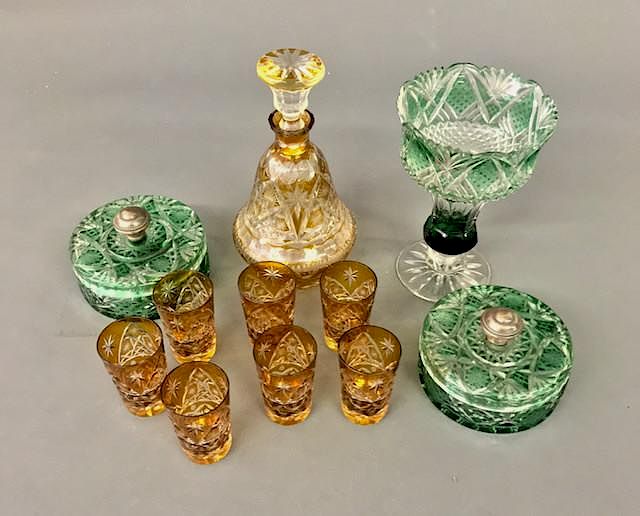 Appraisal: Grouping of Amber Green Cut to Clear Glass Amber cut