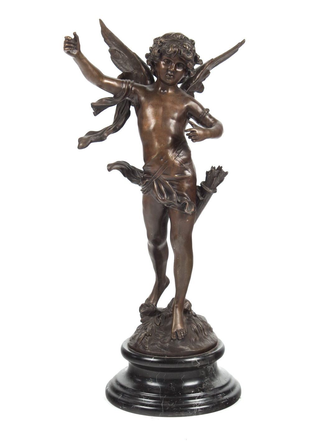 Appraisal: After Auguste Moreau Cupid bronze brown patina classical figure mounted