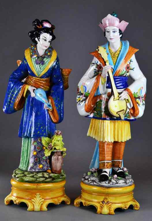 Appraisal: Large Oriental Porcelain Figures - Made in ItaPolychrome painted pair