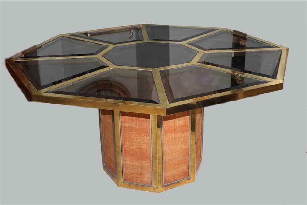 Appraisal: ROCHE BOBOIS ITALIAN OCTAGON BEVELED GLASS AND BRASS DINING TABLE