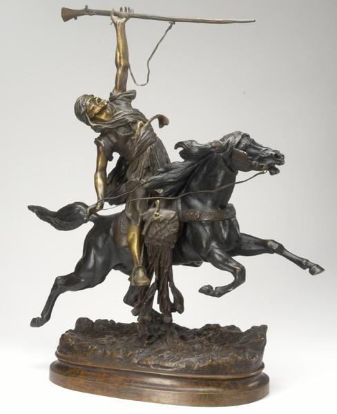 Appraisal: LE COURTIER Bronze figure of Middle-Eastern warrior mounted on metal